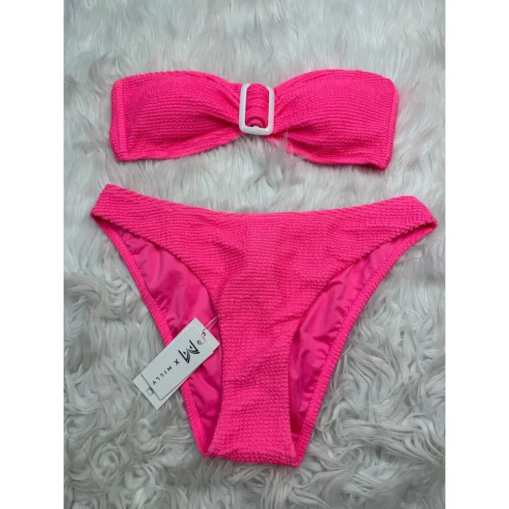 Milly‎ Margot Solid Bandeau Bikini Set Size M Pink NWT REVOLVE Resortwear